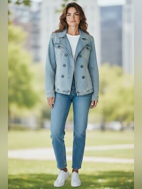 No Boundaries Light Blue Double-Breasted Denim Jacket
